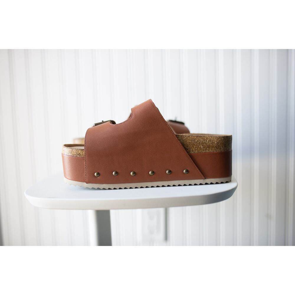 Free People Rule Breaker Platform Sandals in Chestnut Leather 38 NEW - Picture 4 of 5